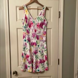 Chaps Multi-color Floral Fit and Flare Mini Dress for Wedding—Size 10